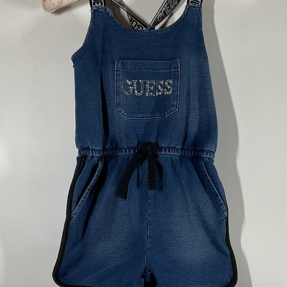 GIRLS GUESS PlaySuit Romper Bib Shorts Size 7 Sweatshirt Material Blue